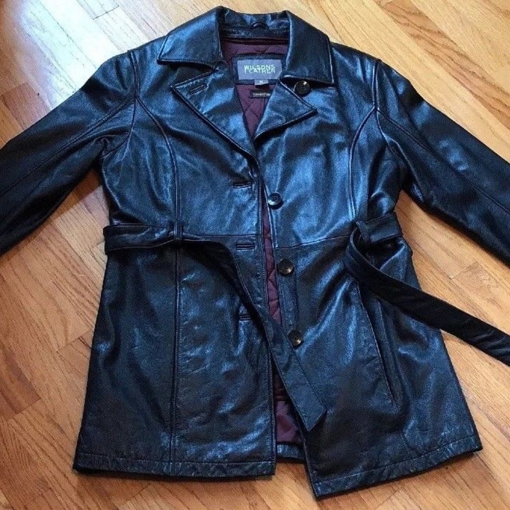 Wilson Black Leather Button Up Coat Size Medium